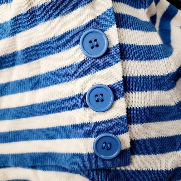 Requirements Blue White Stripe Button Cowl Neck Top 3/4 Sleeve Women's Small S - Picture 3 of 6